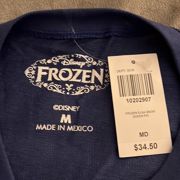 Disney Frozen Elsa Navy Blue Print Knit Top Size Medium Long Sleeves Pullover - Picture 4 of 7